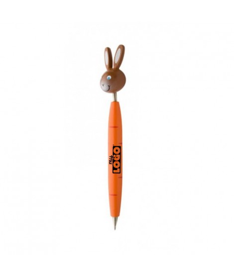stylo à bille bleu lapin carotte personnalisé avec logo - Objet pub enfant