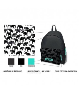 Personnalisation du sac à dos noir IKKS avec éléphants - sac à dos publicitaire pour enfant - Goodies rentrée