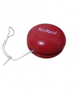 objet publicitaire, yoyo en bois rouge pour la marque Kickers - Goodies yo-yo