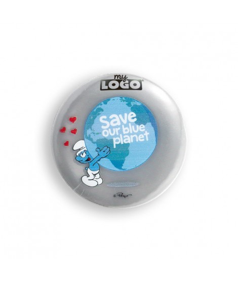 Smurf badge with the slogan save our blue planet to personalize with your logo
