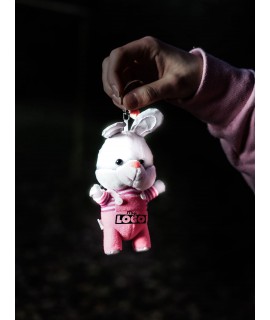 Pink bunny to hang on your bag. Reflective and customizable
