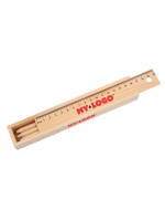 boîte de crayons en bois et règle personnalisée - objet pub pour enfants - fourniture scolaire personnalisée