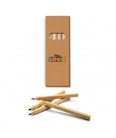 Boîte personnalisée de 4 crayons de couleur en bois naturel pour enfants - Goodies coloriage