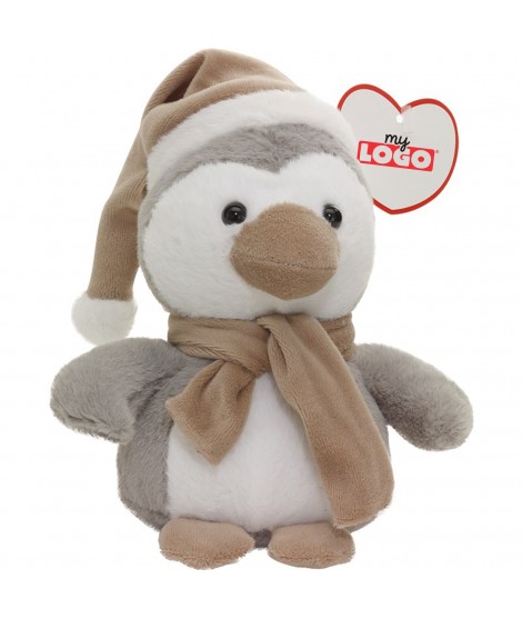 La peluche pingouin avec bonnet et écharpe beige, un goodies enfants à personnaliser